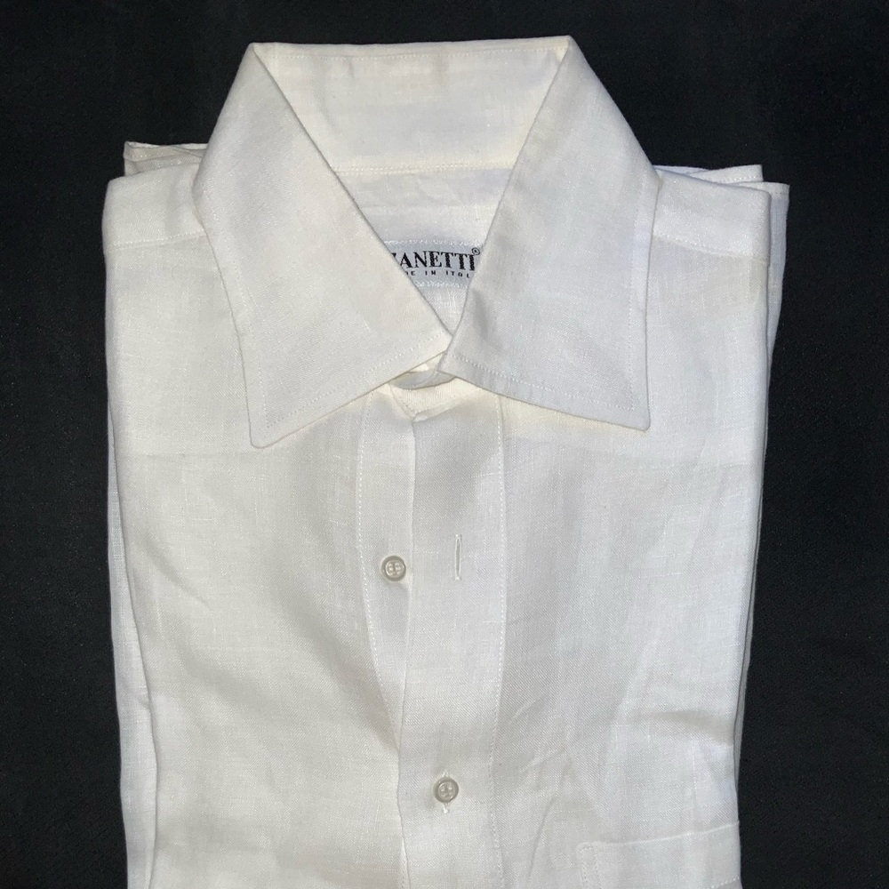 Zanetti, pure white f/a shirt, 100% pure Italian Linen, size M